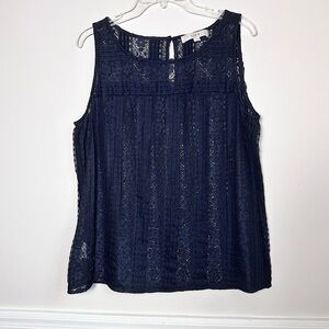 3/$20💥 Loft Sheer Floral Lace Sleeveless Camisole Tank Top Navy Blue